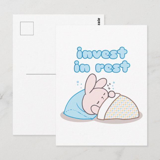 Carte Postale Investir dans le repos avec Snoozy Bunny (Devant / Derrière)