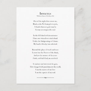 Carte Postale Invictus Poem, citation poétique inspirante