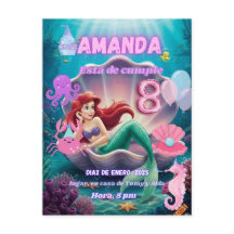 invitacion de Sirena Ariel brillante