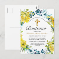 Invitación floral amarilla hermosa del bautismo de