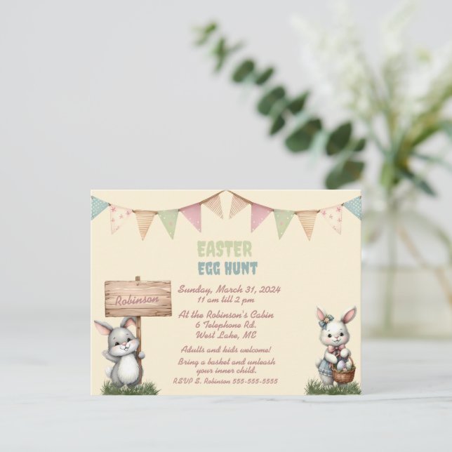 Carte Postale Invitation à la chasse aux oeufs de Pâques (Debout devant)
