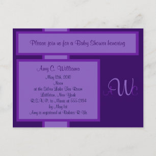 Carte Postale Invitation à la douche Monogram Elegant Plum