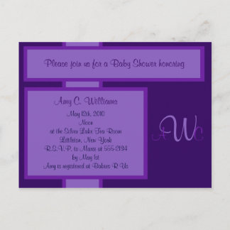 Carte Postale Invitation à la douche Monogram Elegant Plum
