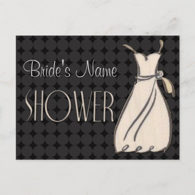 Carte Postale Invitation à la douche noire et blanche (Devant)