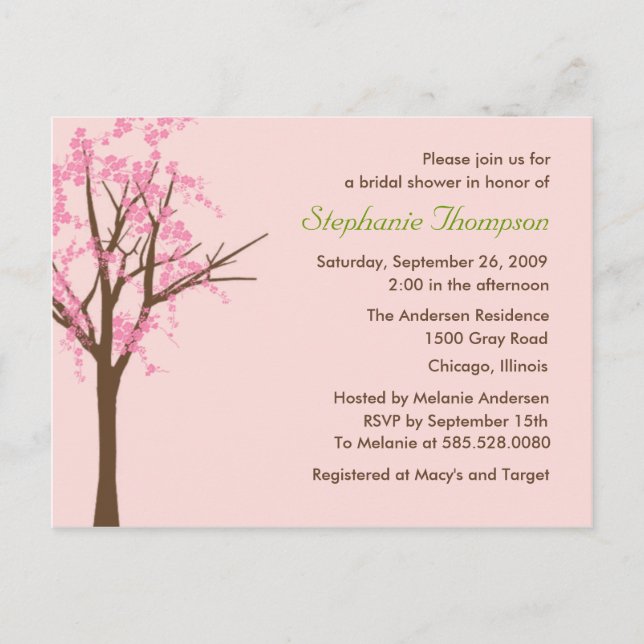 Carte Postale Invitation à la douche nuptiale Cherry Blossom (Devant)