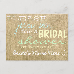 Carte Postale Invitation à la douche nuptiale du pays Burlap vin