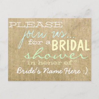 Carte Postale Invitation à la douche nuptiale du pays Burlap vin