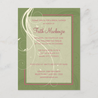 Carte Postale Invitation à la douche nuptiale Green Swirl
