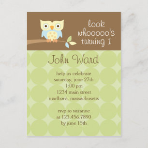 Carte Postale Invitation à la fête d'anniversaire de Owl