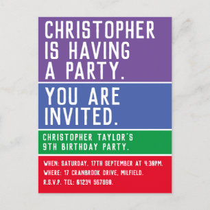 Carte Postale Invitation à la fête du 9e anniversaire de l'enfan