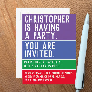 Carte Postale Invitation à l'anniversaire des 8 ans d'un enfant