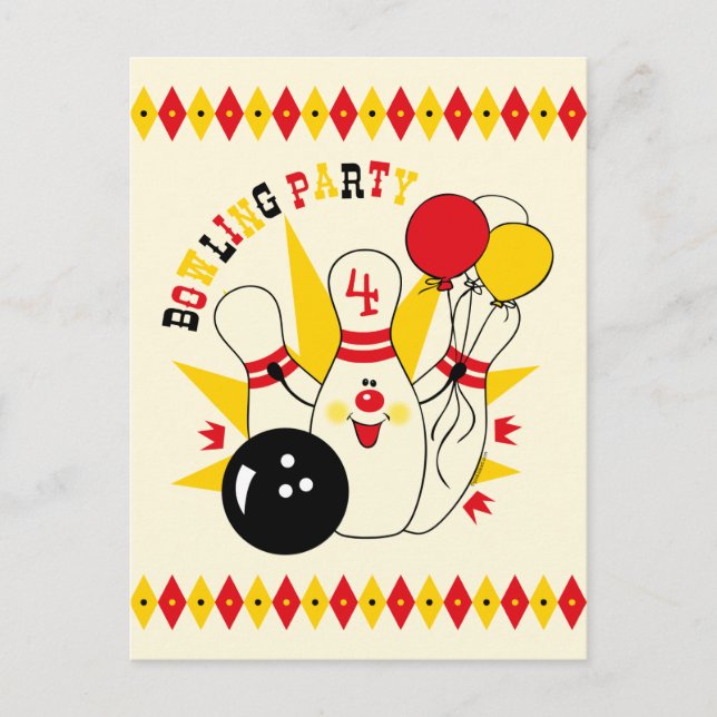 Carte postale Invitation Anniversaire Cute Bowling (Devant)