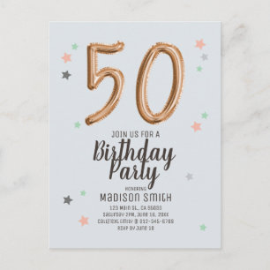 Carte Postale Invitation anniversaire étoiles en ballon en alumi