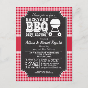 Carte Postale Invitation au Baby shower BBQ En vichy Rouge