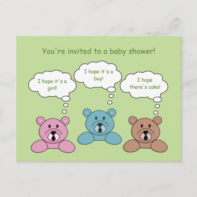 Carte postale Invitation Baby shower à trois ours (Devant)