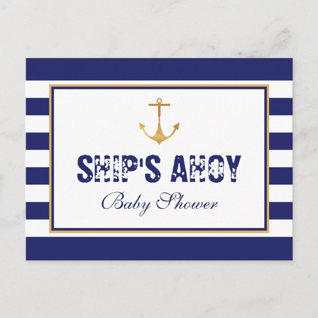Carte Postale Invitation Baby shower Ancre nautique (Devant)