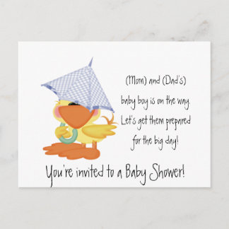 Carte Postale Invitation baby shower-Bleu Canard/Quackup