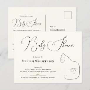 Carte Postale Invitation Baby shower chat et chaton élégant