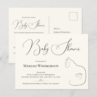 Carte Postale Invitation Baby shower chat et chaton élégant