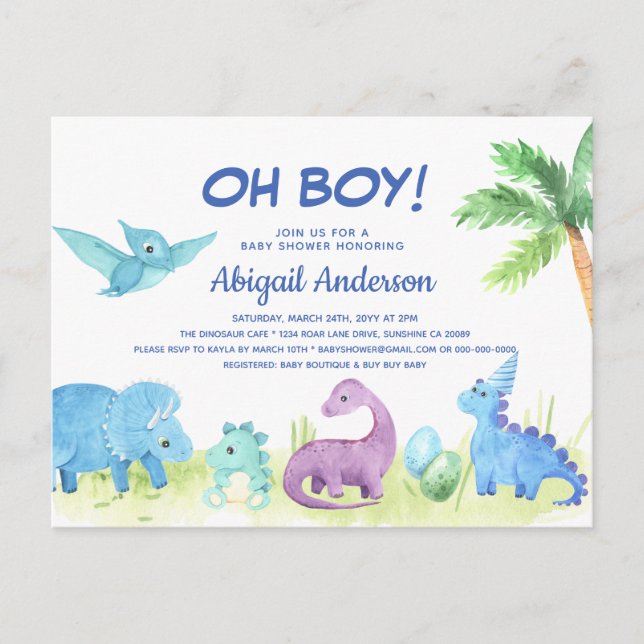 Carte postale Invitation Baby shower Cute Dinosaur (Devant)