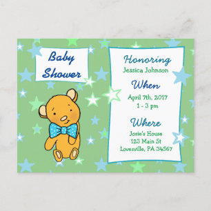 Carte Postale Invitation Baby shower de l'ours en peluche mignon