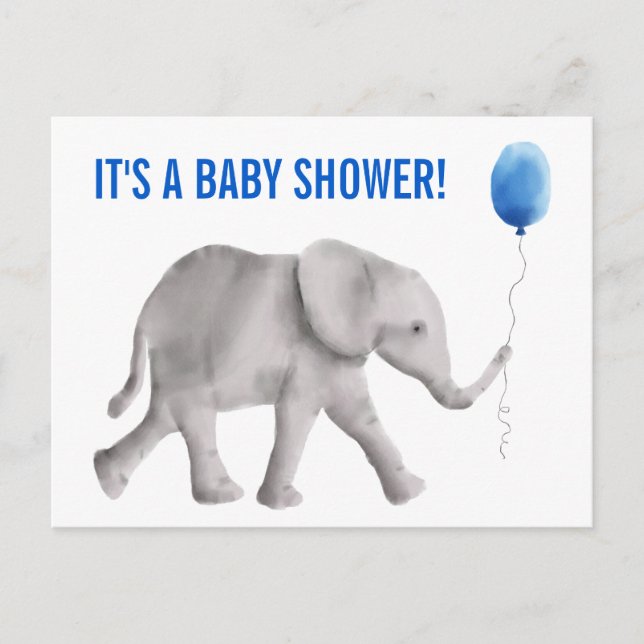 Carte postale Invitation Baby shower éléphant, ble (Devant)