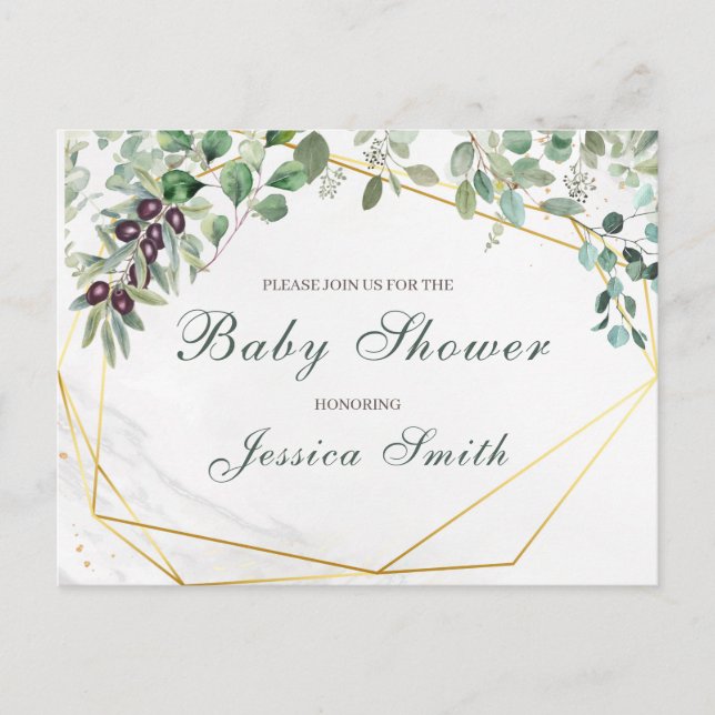 Carte postale Invitation Baby shower Eucalyptus (Devant)