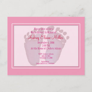 Carte Postale Invitation Baby shower Pink Footprint