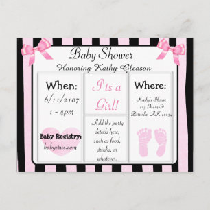 Carte postale Invitation Baby shower rose et noir