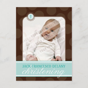 Carte Postale INVITATION CHRISTENING :: pois polka - vert jade