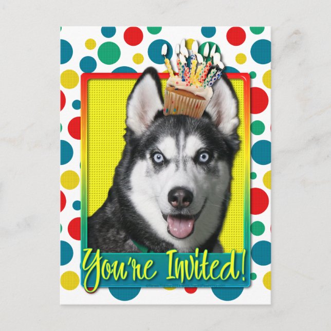 Carte Postale Invitation Cupcake - Sibérien Husky (Devant)