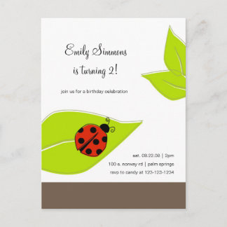 Carte Postale Invitation d'anniversaire de Lady Bug