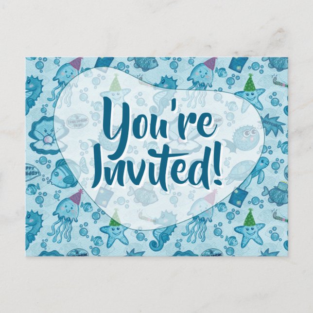 Carte postale Invitation d'anniversaire de Sea Lif (Devant)