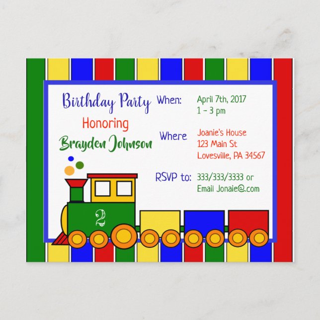Carte Postale Invitation d'anniversaire du train Choo Choo (Devant)