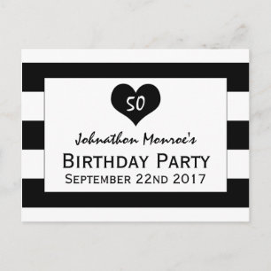 Carte Postale Invitation d'anniversaire moderne chic noir et bla