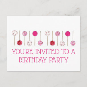 Carte Postale Invitation d'anniversaire pour gâteaux sucettes ro