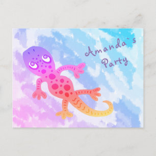 Carte Postale Invitation d'anniversaire pour Gecko Arc-en-Ciel