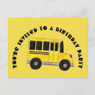 Carte Postale Invitation d'anniversaire pour un bus scolaire jau