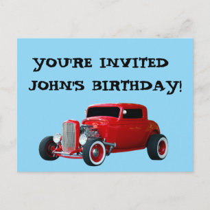 CARTE POSTALE INVITATION D'ANNIVERSAIRE VOITURE CLASSIQUE
