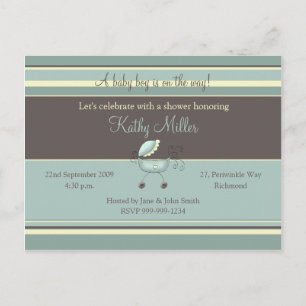 Carte Postale Invitation de Baby shower de bandes (Garçon)