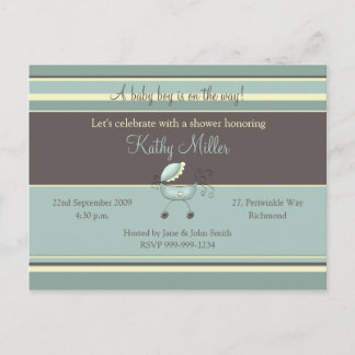 Carte Postale Invitation de Baby shower de bandes (Garçon)