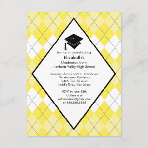 Carte Postale Invitation de diplôme Préppy Jaune Jacquard