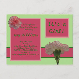 Carte Postale Invitation de douche carnation rose