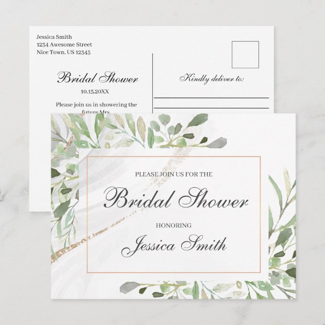 Carte postale Invitation de douche nuptiale aquare (Devant / Derrière)