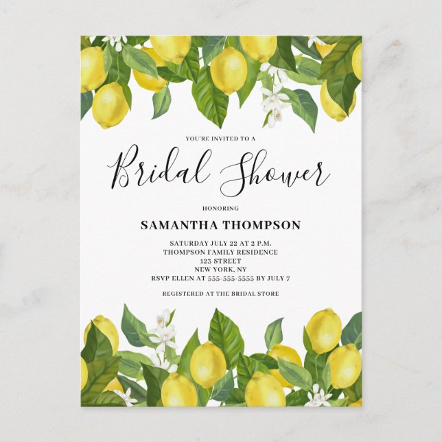 Carte postale Invitation de douche nuptiale Citrus (Devant)