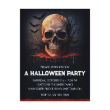 Carte postale Invitation de fête d'Halloween crâne