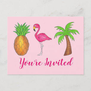 Carte Postale Invitation de fête Flamant rose rose Palm Tree Ana