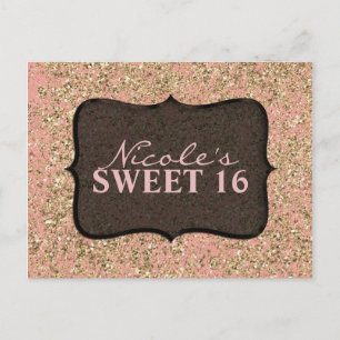 Carte Postale Invitation de fête pailletée rose et or Black Glam