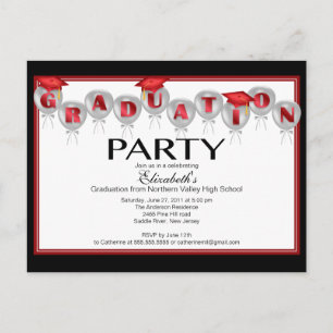 Carte Postale Invitation de la fête de graduation du ballon Casq