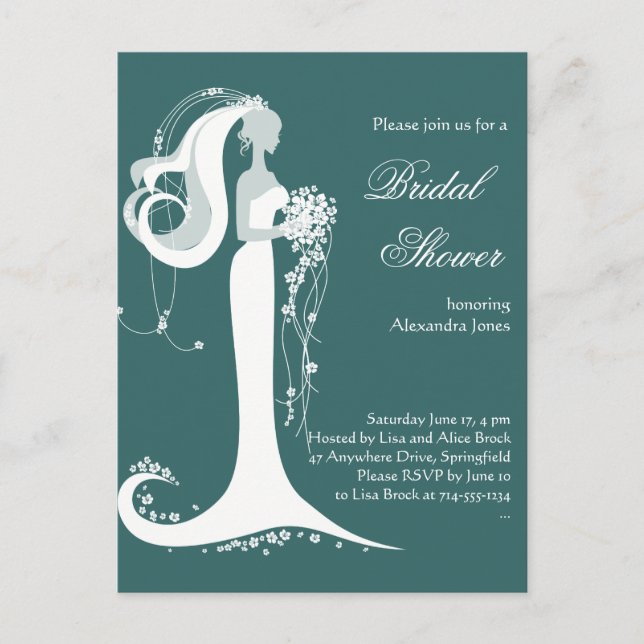 Carte Postale Invitation de la Fête des mariées de mariée élégan (Devant)